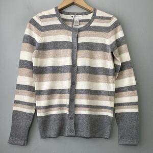 Striped Angora Wool Cardigan Size XS Neutral Minimalist Sweater Career Casual
